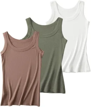 hathne Womens Sleeveless Ribbed Fitted Basic Tank Top Vest Summer High Neck Tops Racerback Camisole