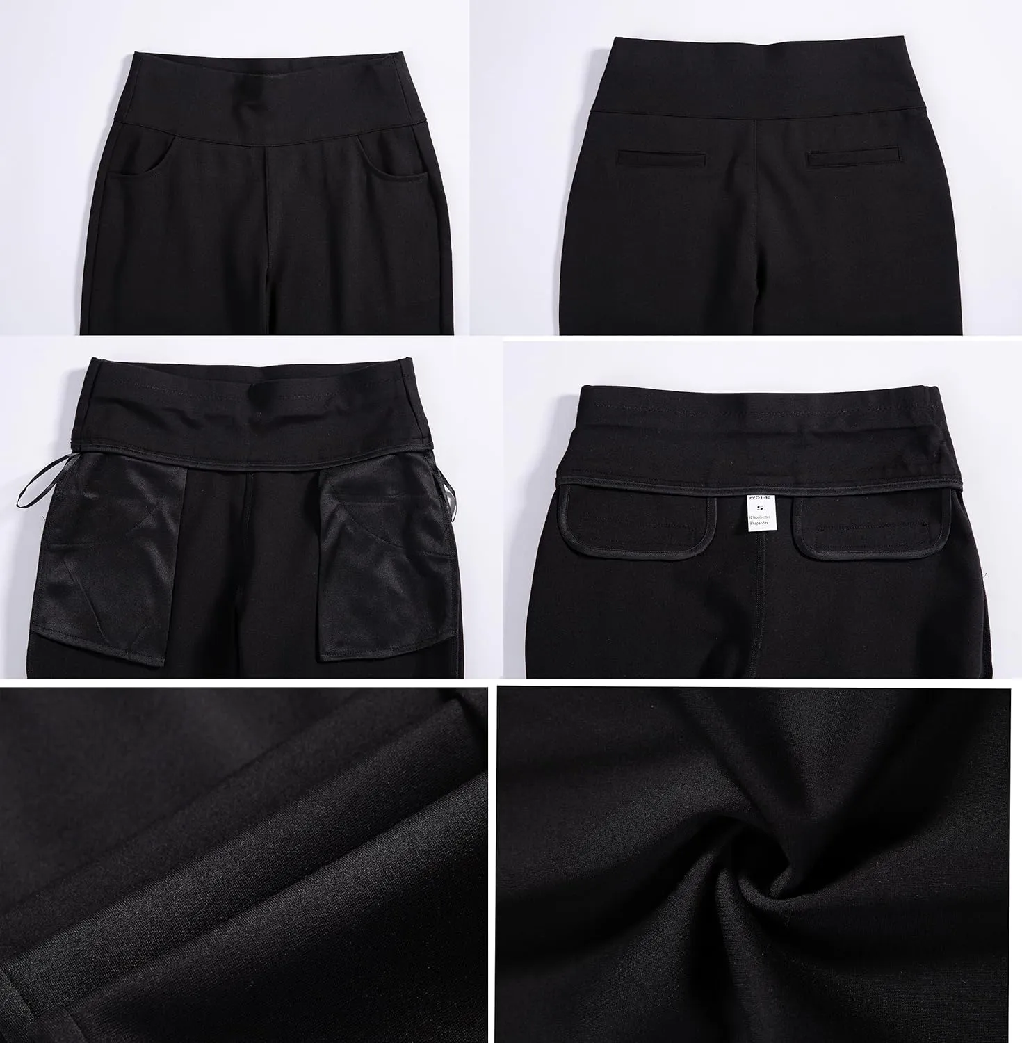 heipeiwa Women's Capri Pants Dressy High Waist Pull on Pants Comfort Stretch Slit Slim Business Casual Trouser