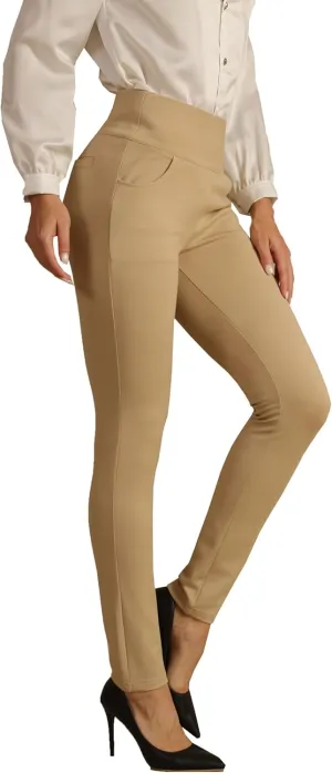 heipeiwa Women's Dress Pants Skinny High Waist Pull on Pants with Pockets Comfort Stretch Slim Fit Work Pants