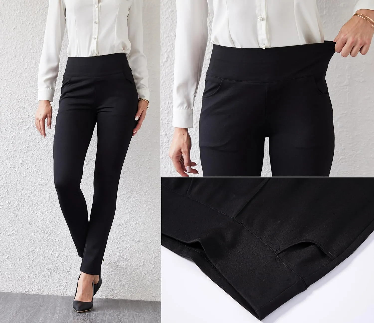 heipeiwa Women's Dress Pants Skinny High Waist Pull on Pants with Pockets Comfort Stretch Slim Fit Work Pants