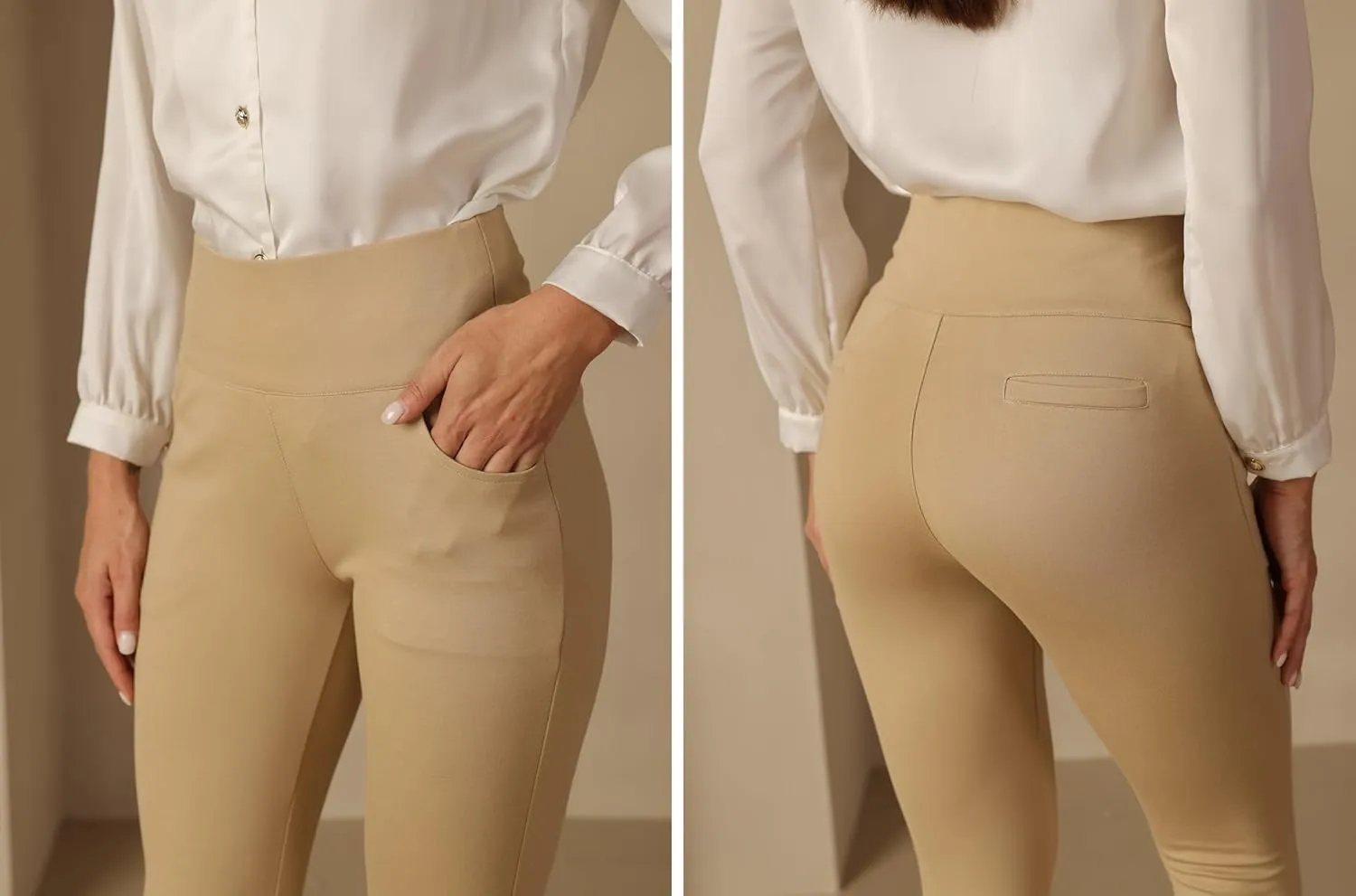 heipeiwa Women's Dress Pants Skinny High Waist Pull on Pants with Pockets Comfort Stretch Slim Fit Work Pants