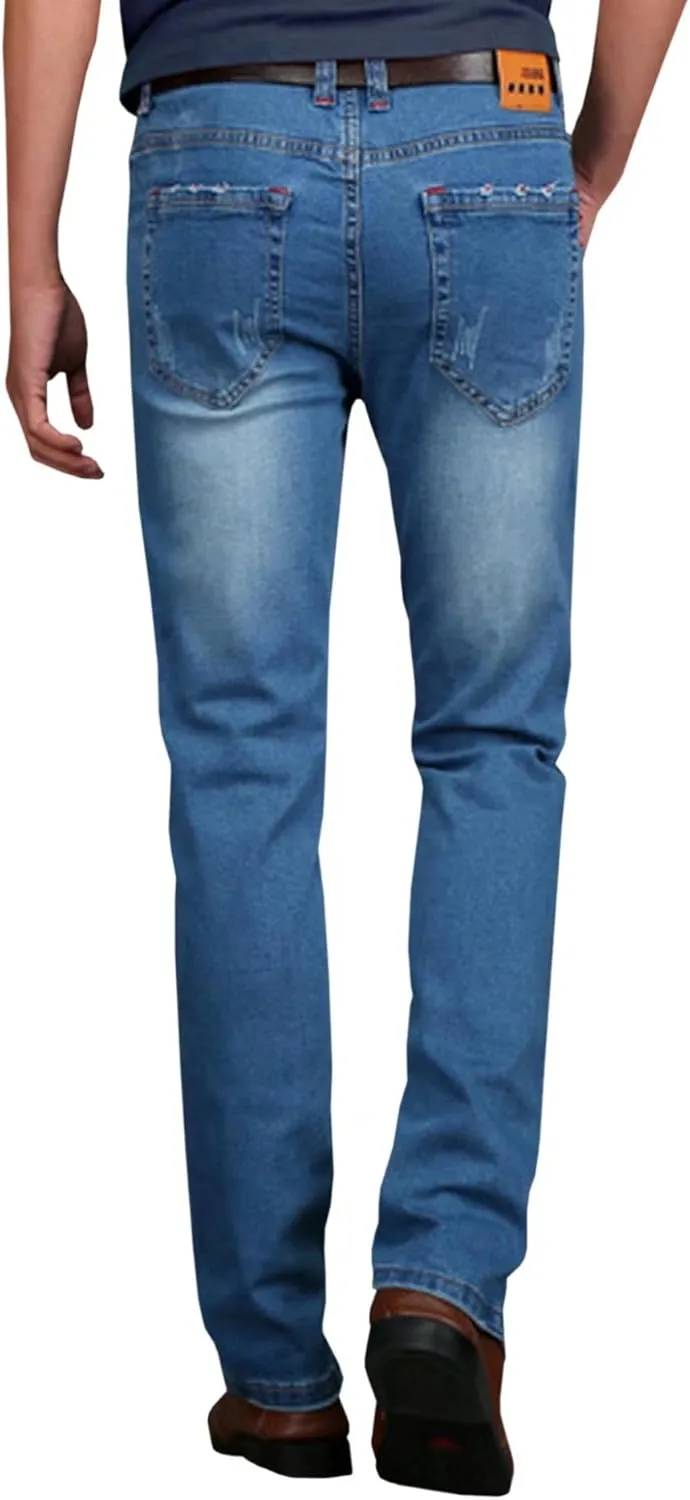 HENGAO Men's Regular Fit Straight Leg Jeans Slim Fit Skinny Stretch Comfort Denim Pants