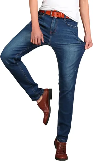 HENGAO Men's Regular Fit Straight Leg Jeans Slim Fit Skinny Stretch Comfort Denim Pants