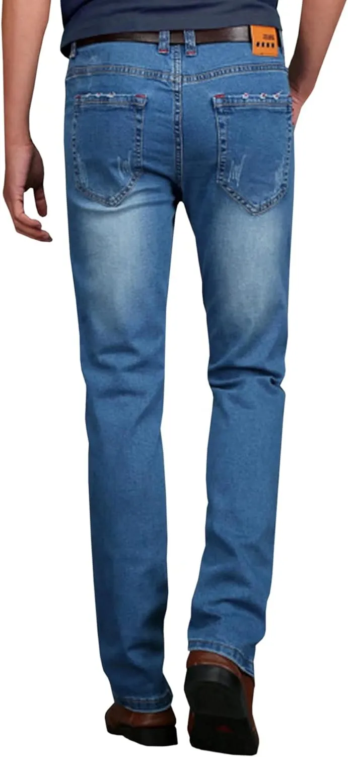 HENGAO Men's Regular Fit Straight Leg Jeans Slim Fit Skinny Stretch Comfort Denim Pants