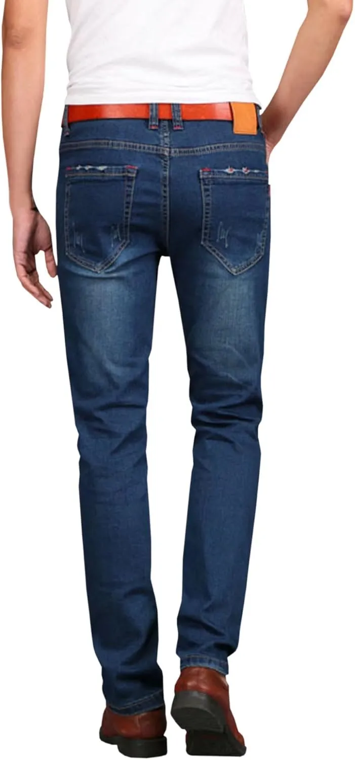HENGAO Men's Regular Fit Straight Leg Jeans Slim Fit Skinny Stretch Comfort Denim Pants