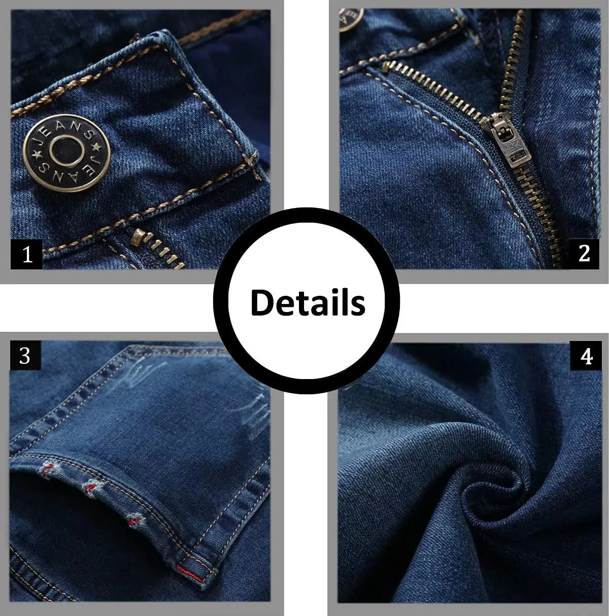 HENGAO Men's Regular Fit Straight Leg Jeans Slim Fit Skinny Stretch Comfort Denim Pants