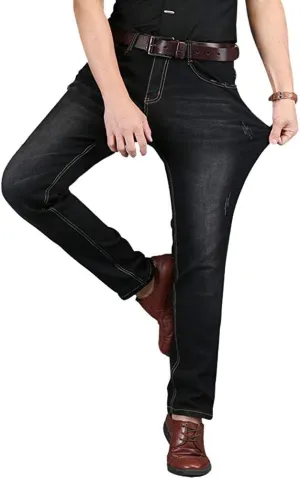 HENGAO Men's Regular Fit Straight Leg Jeans Slim Fit Skinny Stretch Comfort Denim Pants