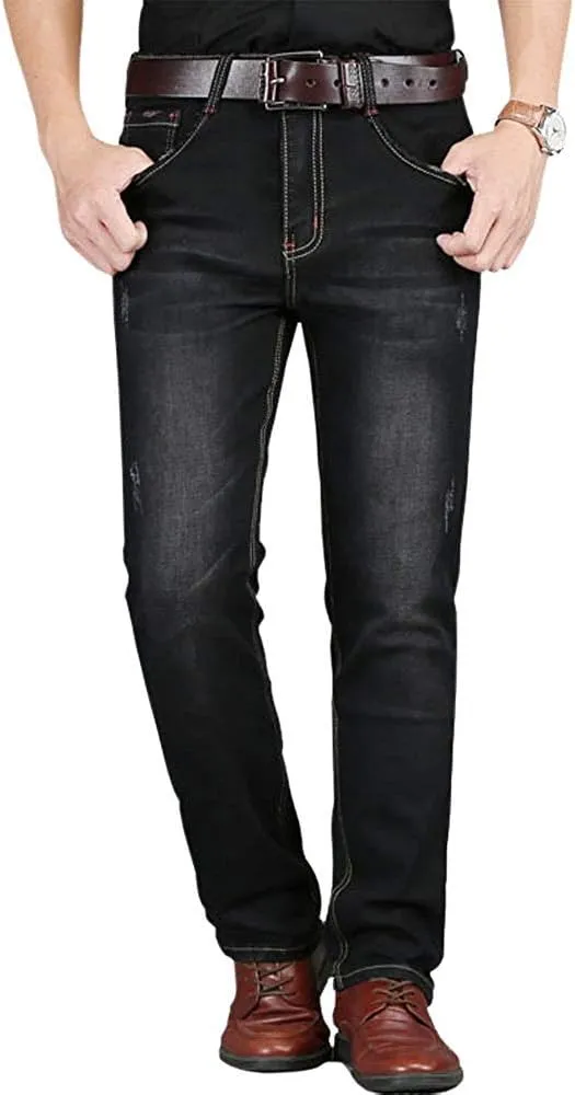 HENGAO Men's Regular Fit Straight Leg Jeans Slim Fit Skinny Stretch Comfort Denim Pants