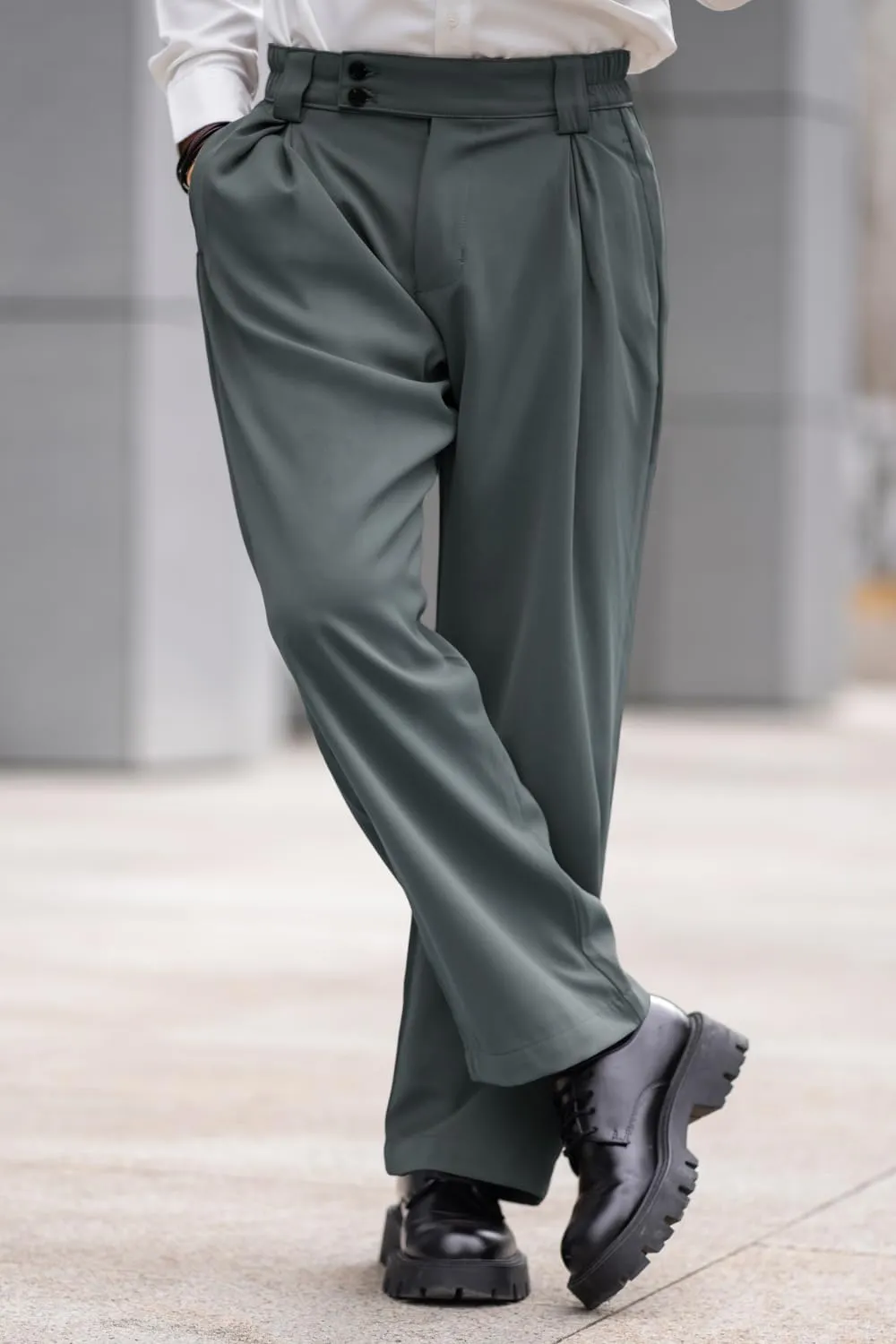 Heyfanee Men's Casual Dress Pants Elastic Waist Loose Fit Straight Leg Trousers for Men