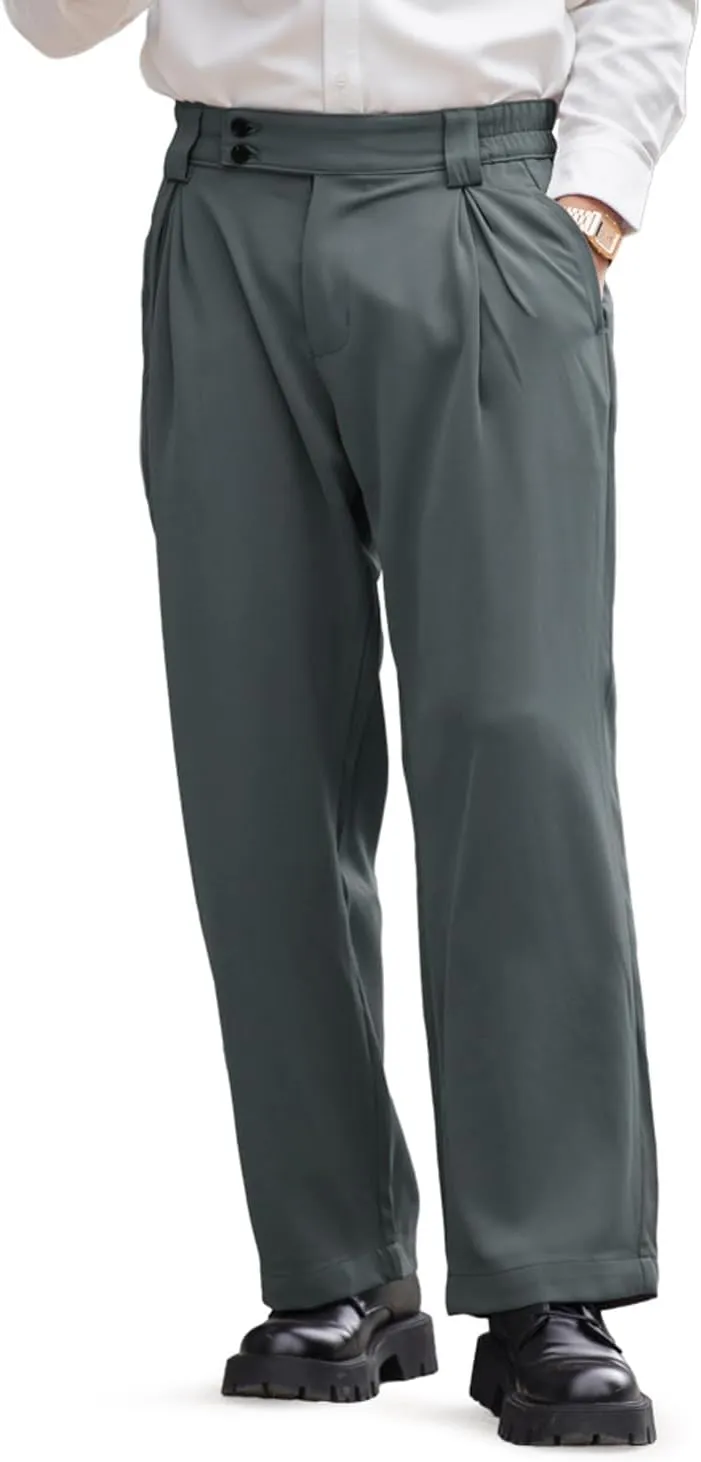 Heyfanee Men's Casual Dress Pants Elastic Waist Loose Fit Straight Leg Trousers for Men