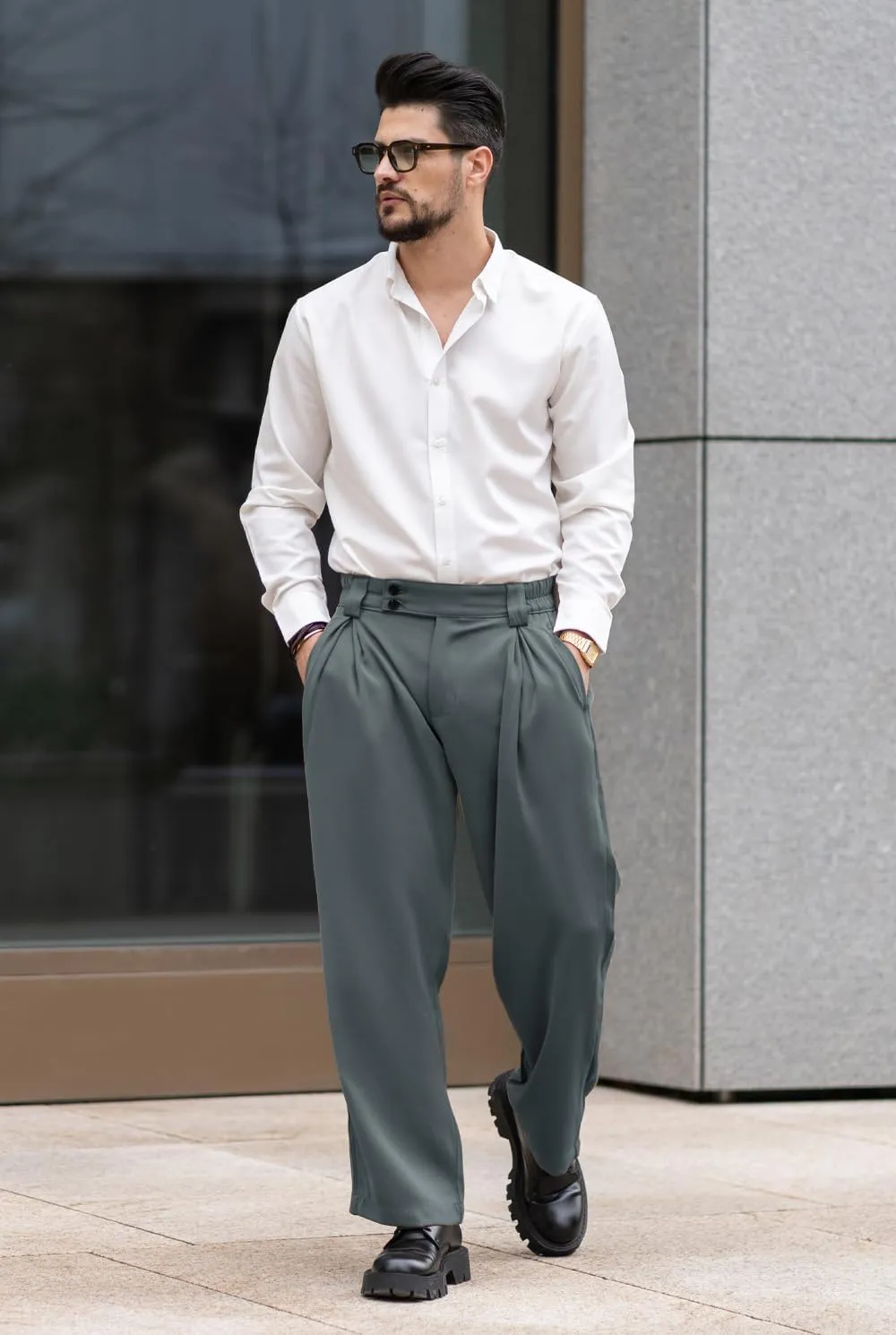 Heyfanee Men's Casual Dress Pants Elastic Waist Loose Fit Straight Leg Trousers for Men