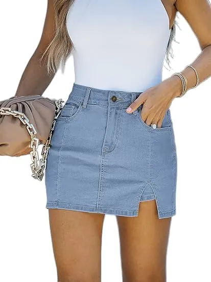 High-Waisted Denim Skorts for Women Stretchy Mini Skirt Side Slit Jean Shorts Design Spring Summer Fashion 2025