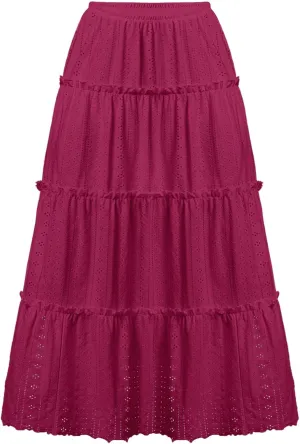 High Waisted Skirts for Women Eyelet Tiered Vintage Skirt Layering Loose Plus Size Summer Skirt A-Line Flowy Skirt