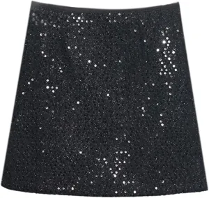 High Waisted Slimming Vibe Sequin Skirt Slip A Line Hip Wrap Skirt Denim Skirts and Dresses