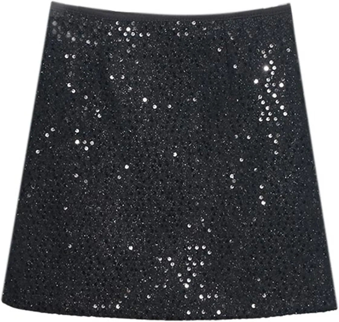 High Waisted Slimming Vibe Sequin Skirt Slip A Line Hip Wrap Skirt Denim Skirts and Dresses