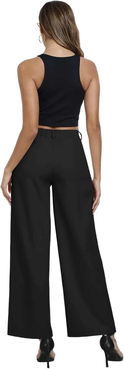 Hiverlay Womens Dress Pants Pleated Wide Leg Business Casual Trousers Dressy Palazzo Pants with Pockets