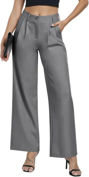 Hiverlay Womens Dress Pants Pleated Wide Leg Business Casual Trousers Dressy Palazzo Pants with Pockets