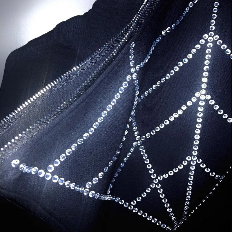 Hot Diamond Cross & Spider Graphic Zip Up Hoodie