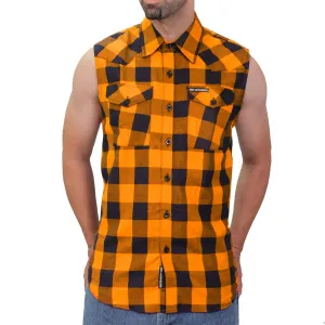 Hot Leathers FLM5003 Mens Black and Orange Sleeveless Cotton Flannel Shirt