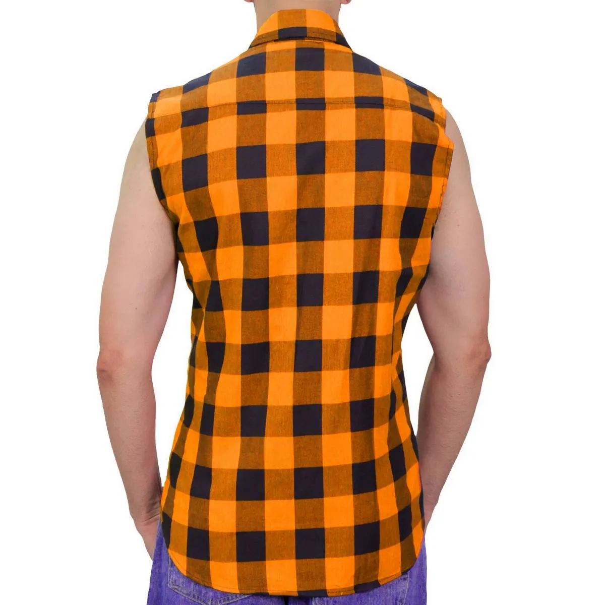 Hot Leathers FLM5003 Mens Black and Orange Sleeveless Cotton Flannel Shirt