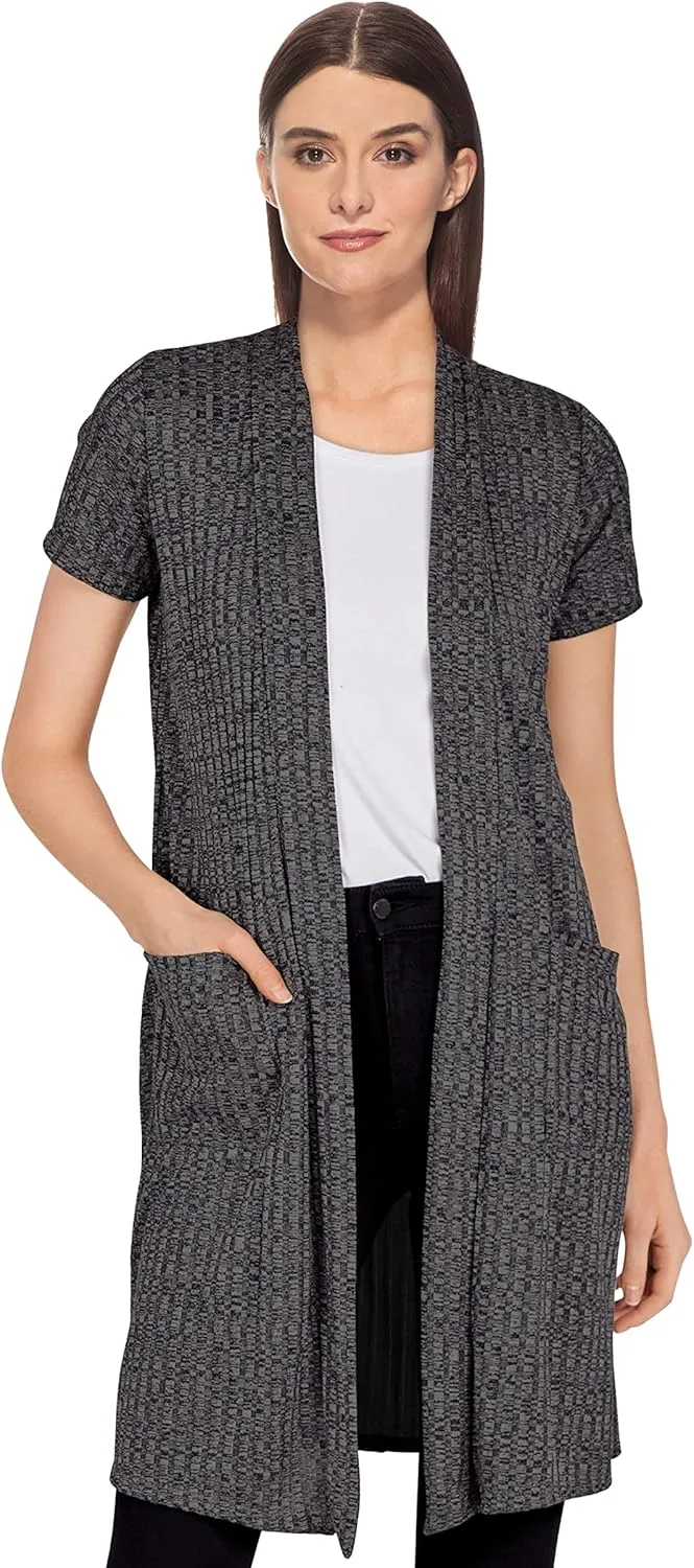Hybrid & Company Womens Casual Short Sleeve Open Front Drape Cardigan