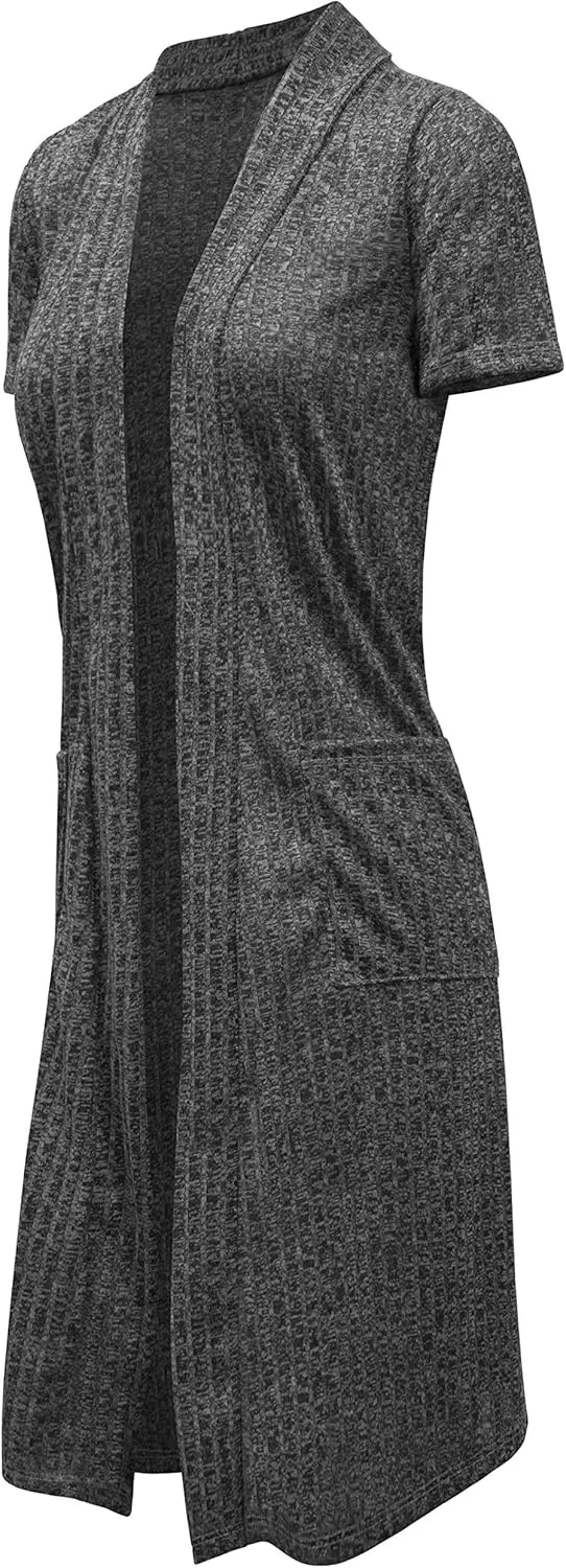 Hybrid & Company Womens Casual Short Sleeve Open Front Drape Cardigan