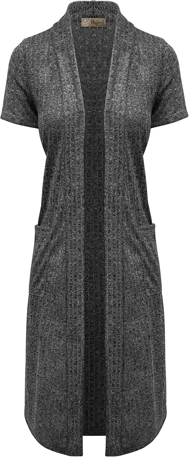 Hybrid & Company Womens Casual Short Sleeve Open Front Drape Cardigan