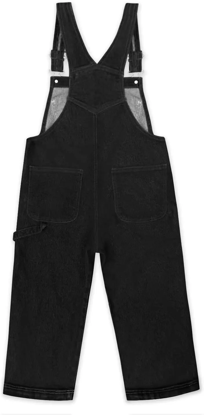 Hybrid & Company Womens Denim Bib Sleeveless Overalls Utility Rompers Capri Jumpsuit with Pockets