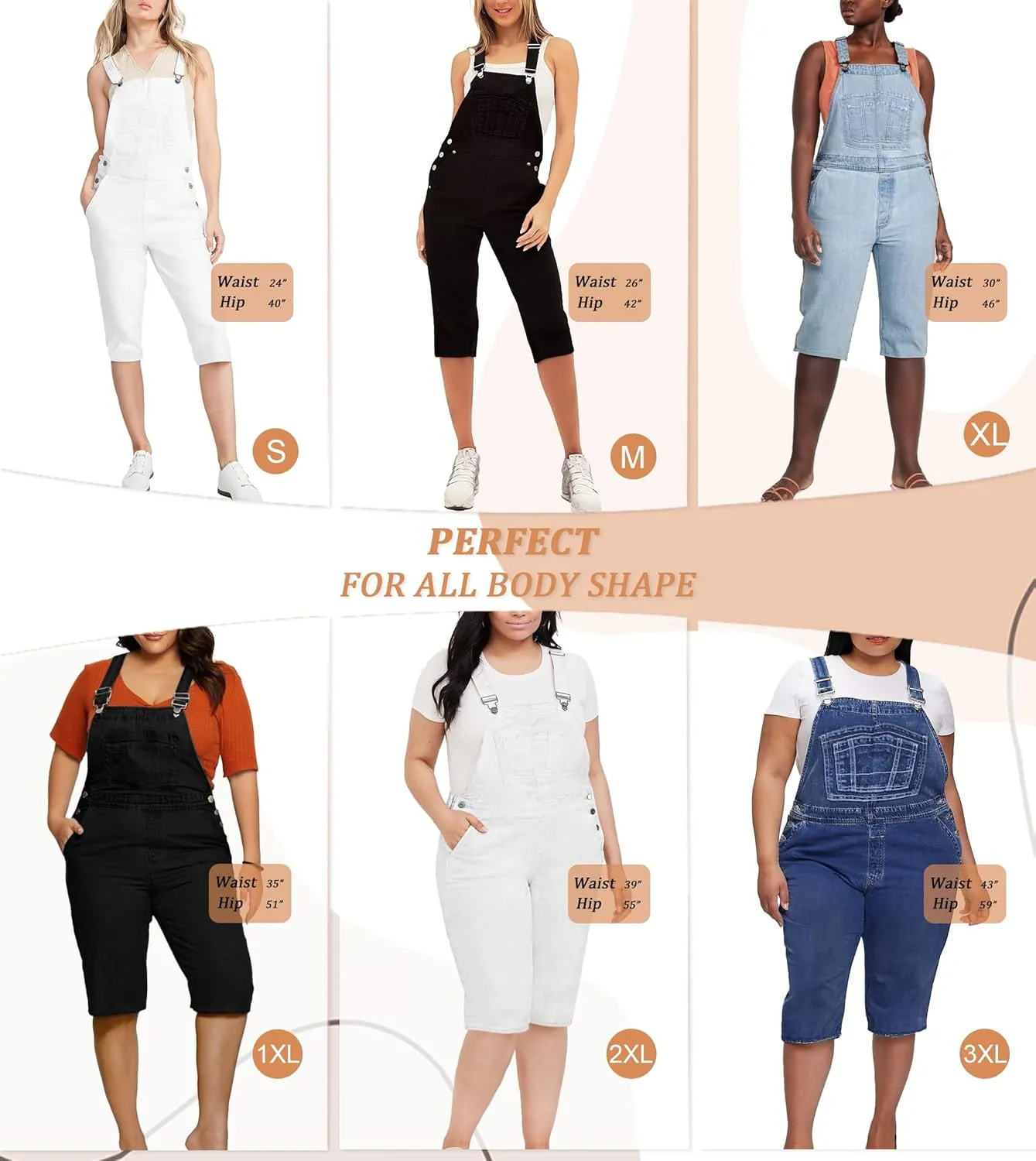 Hybrid & Company Womens Denim Bib Sleeveless Overalls Utility Rompers Capri Jumpsuit with Pockets