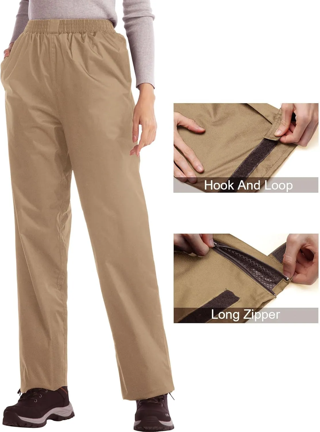 iCreek Women's Rain Pants Waterproof Hiking Pants Windproof Lightweight Over Pants Work Rain Outdoor for Golf, Fishing