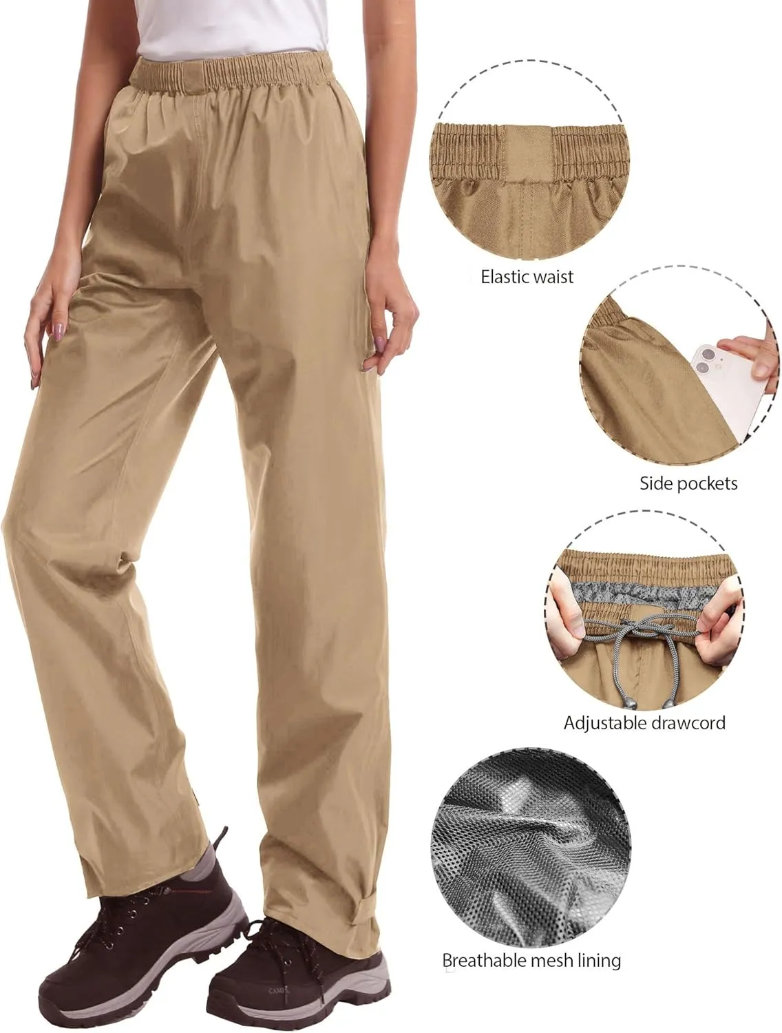 iCreek Women's Rain Pants Waterproof Hiking Pants Windproof Lightweight Over Pants Work Rain Outdoor for Golf, Fishing