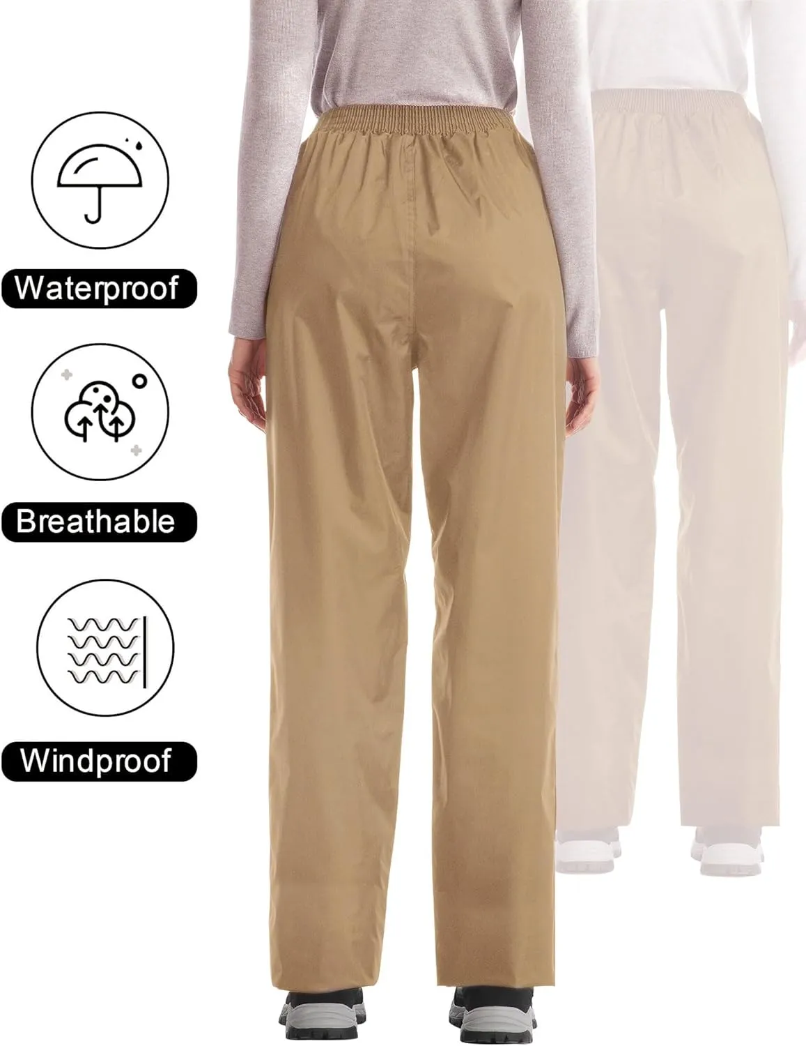 iCreek Women's Rain Pants Waterproof Hiking Pants Windproof Lightweight Over Pants Work Rain Outdoor for Golf, Fishing