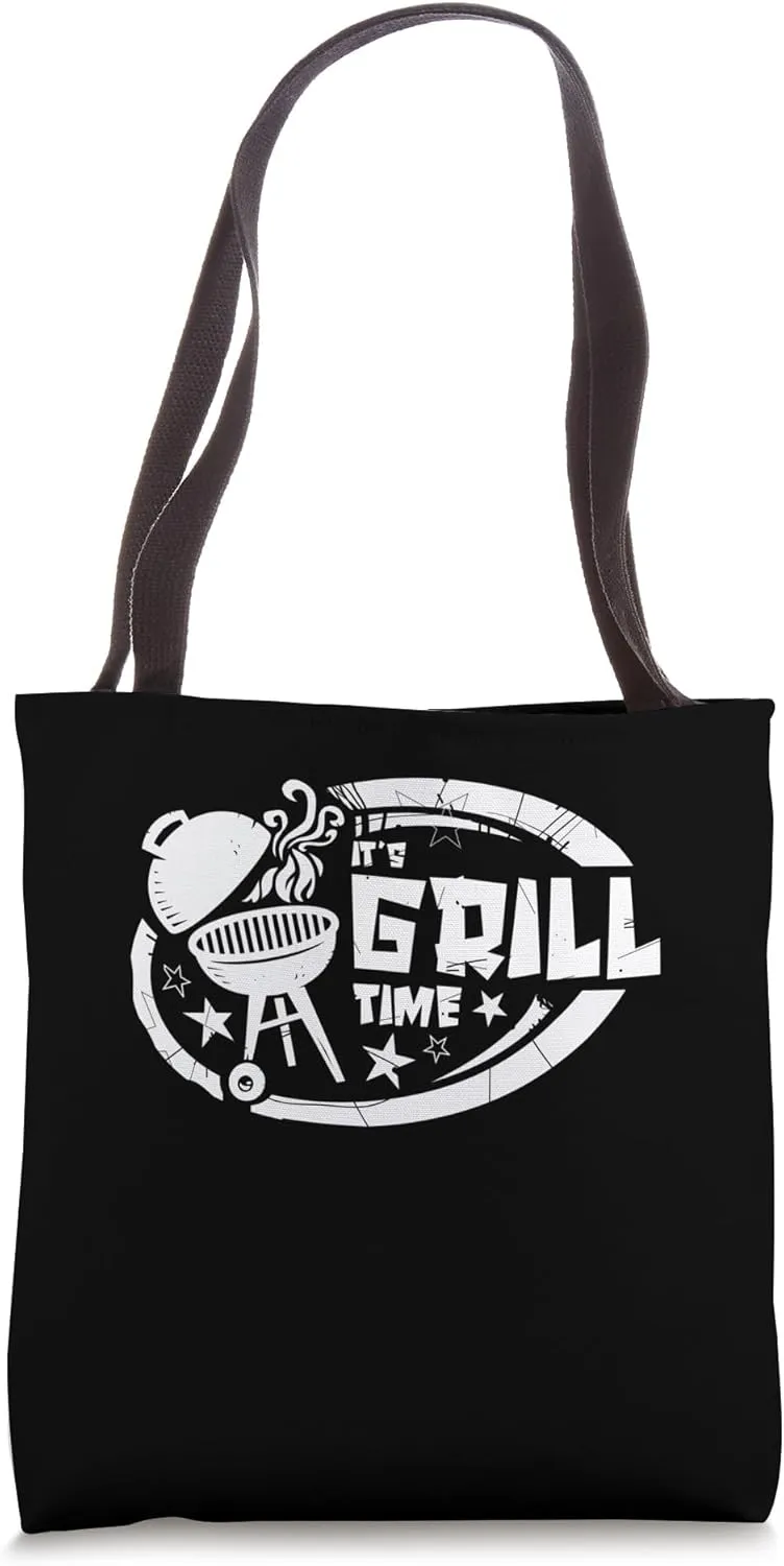 Its Grill Time BBQ Silhouette Graphic with Smoker Icon Tote Bag