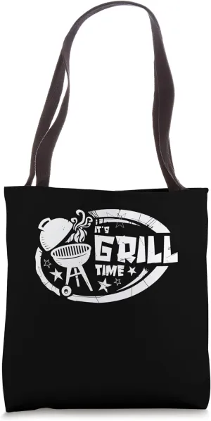 Its Grill Time BBQ Silhouette Graphic with Smoker Icon Tote Bag