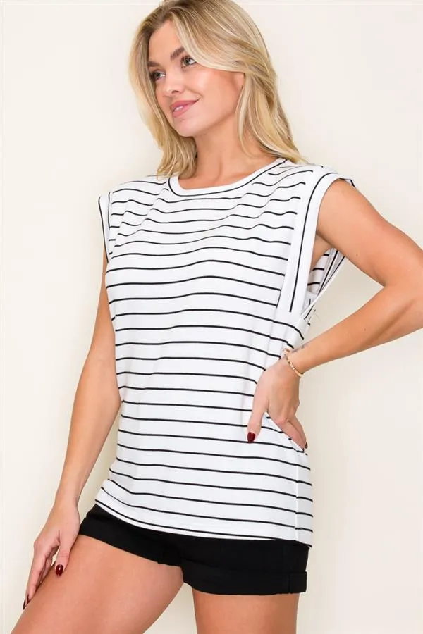 Ivory Stripe Muscle Tee Top