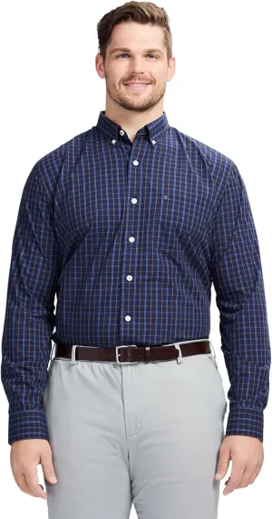 IZOD Men's Big and Tall Performance Comfort Long Sleeve Gingham Button Down Shirt