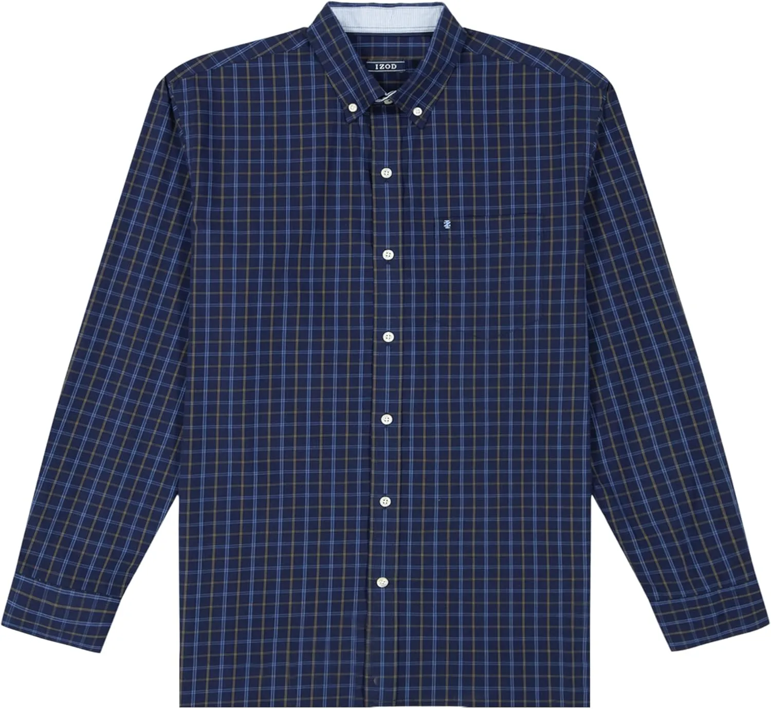 IZOD Men's Big and Tall Performance Comfort Long Sleeve Gingham Button Down Shirt
