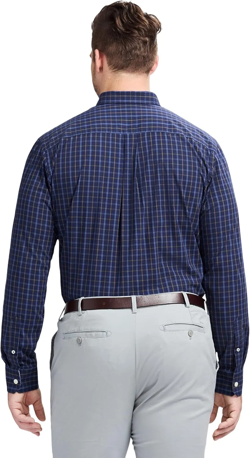 IZOD Men's Big and Tall Performance Comfort Long Sleeve Gingham Button Down Shirt