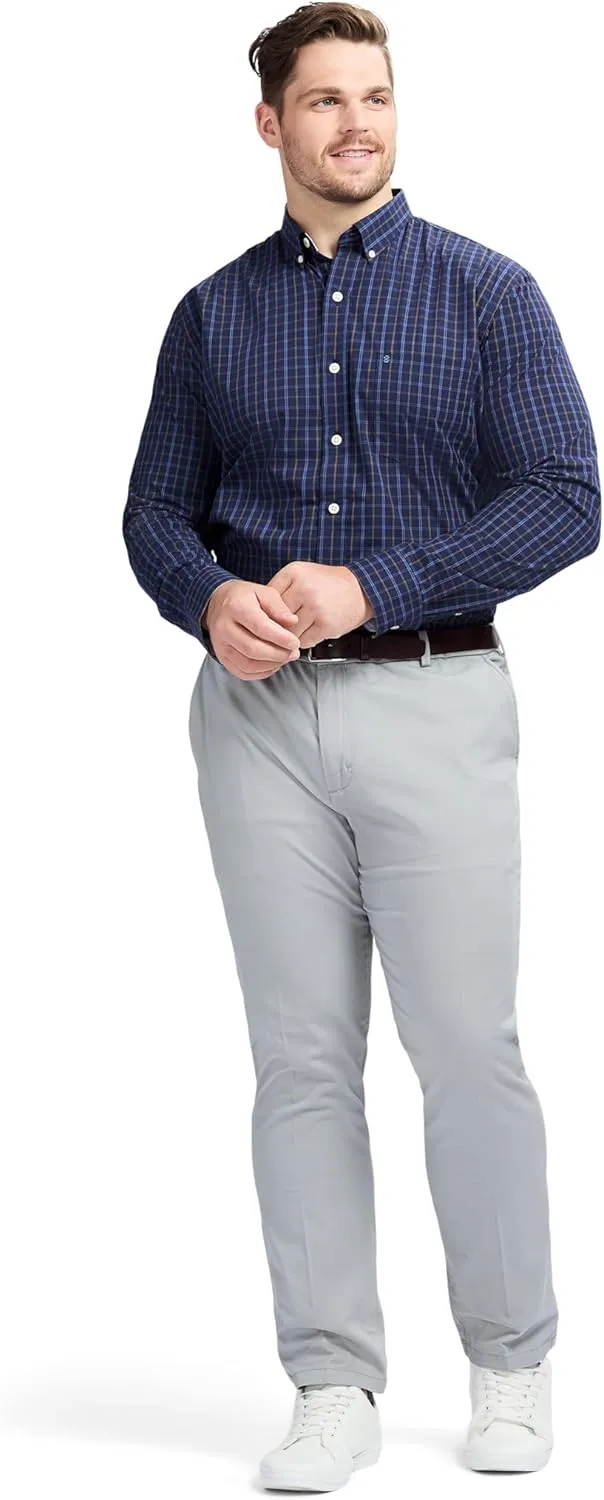 IZOD Men's Big and Tall Performance Comfort Long Sleeve Gingham Button Down Shirt