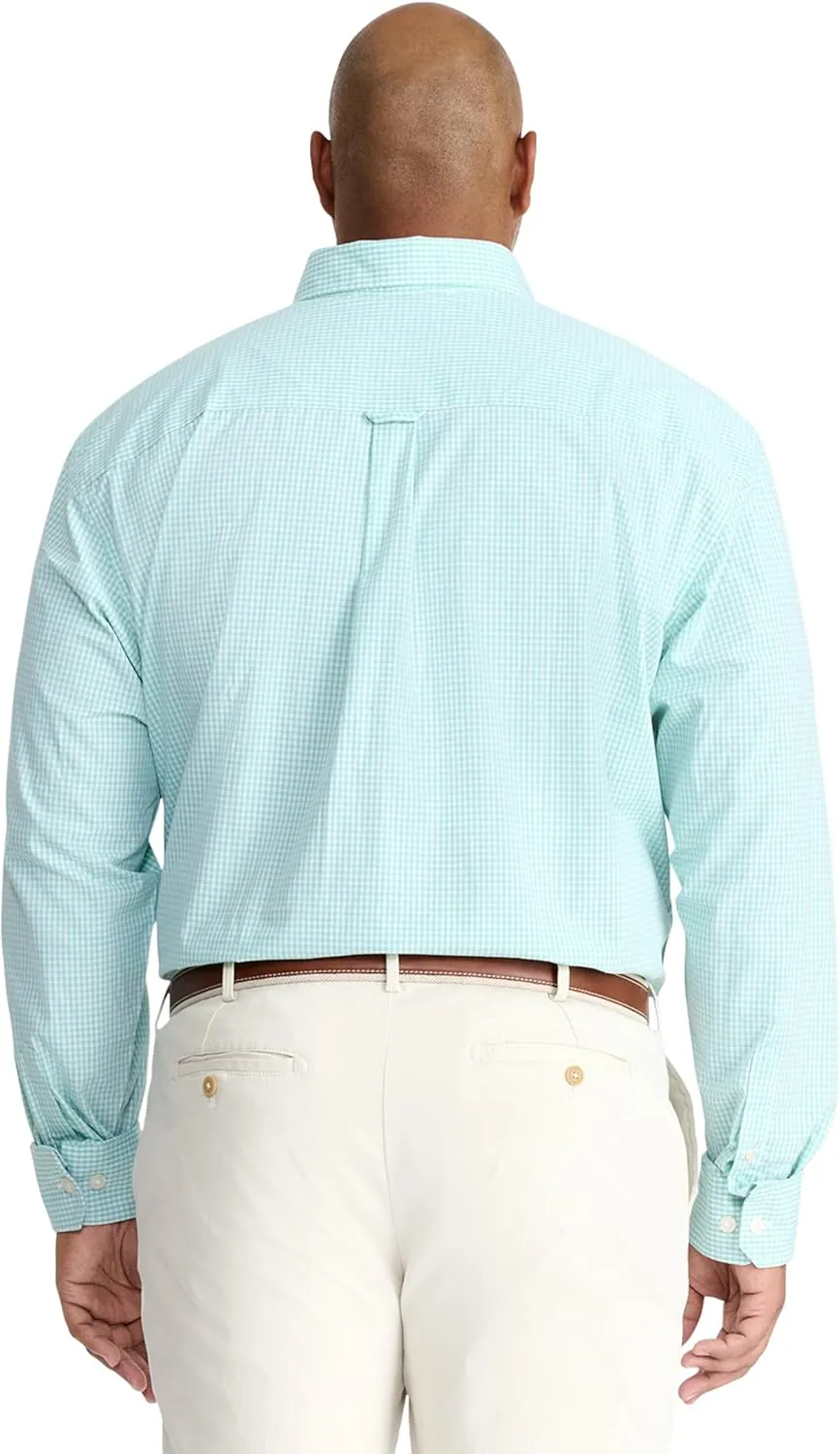 IZOD Men's Big and Tall Performance Comfort Long Sleeve Gingham Button Down Shirt
