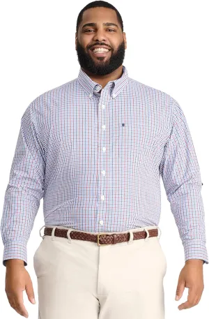 IZOD Men's Big and Tall Performance Comfort Long Sleeve Plaid Button Down
