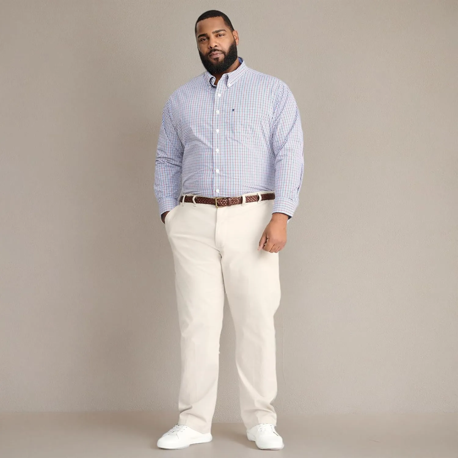 IZOD Men's Big and Tall Performance Comfort Long Sleeve Plaid Button Down