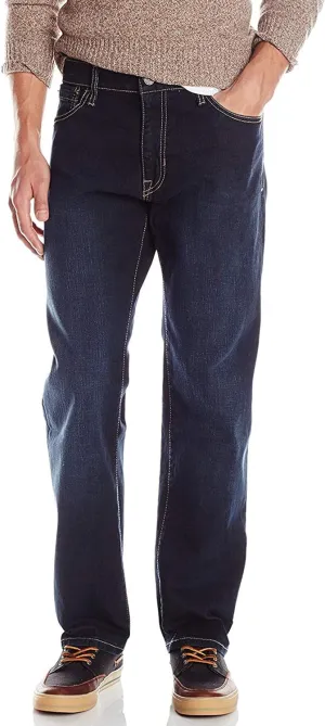 IZOD Men's Denim Jeans - Comfort Stretch Mid Rise Relaxed Fit Jeans for Men - Classic Men's Cotton 5 Pocket Denim Pants
