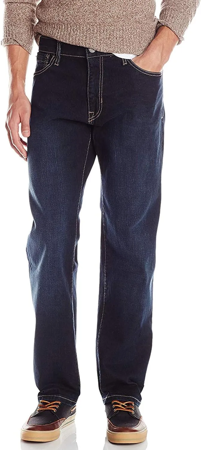 IZOD Men's Denim Jeans - Comfort Stretch Mid Rise Relaxed Fit Jeans for Men - Classic Men's Cotton 5 Pocket Denim Pants