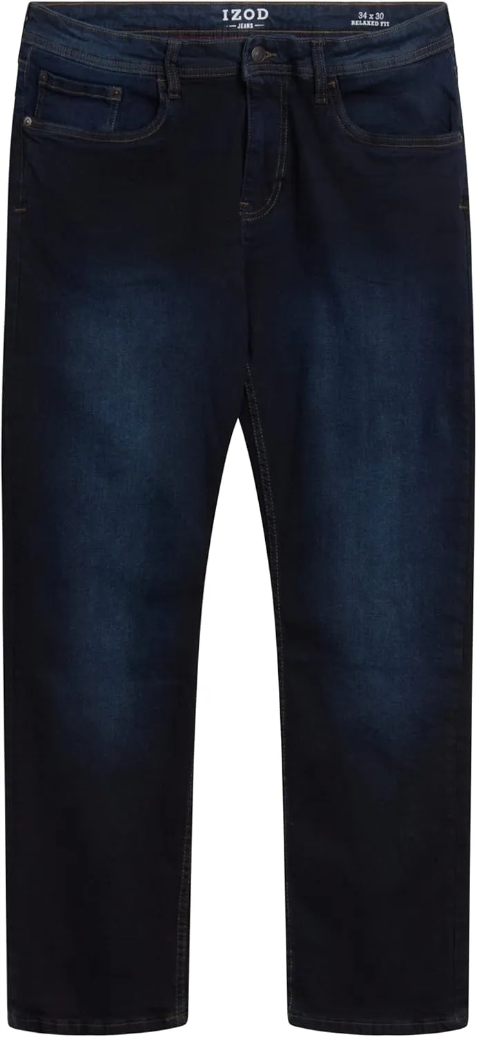 IZOD Men's Denim Jeans - Comfort Stretch Mid Rise Relaxed Fit Jeans for Men - Classic Men's Cotton 5 Pocket Denim Pants