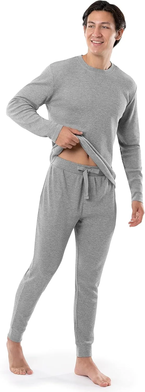 IZOD Men's Waffle Knit Crewneck Top and Jogger Pant Sleep Set
