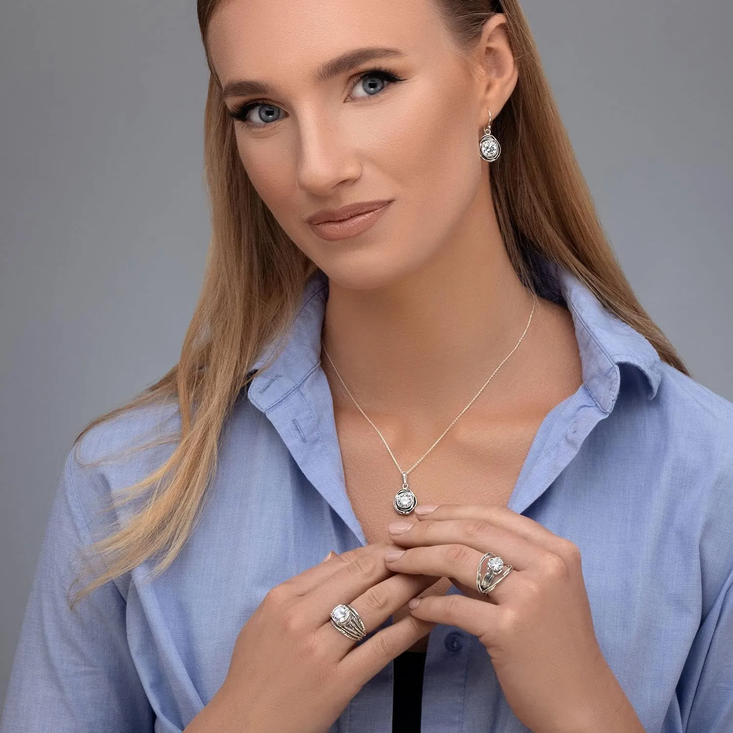 JEAN RACHEL JEWELRY 925 Sterling Silver Ring - Vintage Design with Prong Set Clear Cubic Zirconia - Hypoallergenic, Lead & Nickel Free Jewelry - Artisan Handcrafted Statement Rings for Women