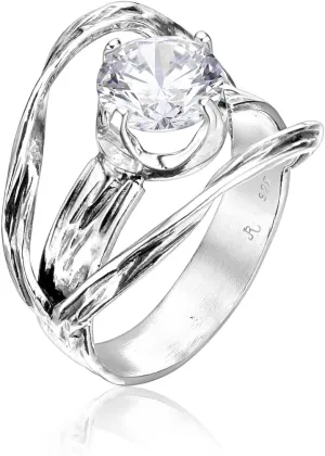 JEAN RACHEL JEWELRY 925 Sterling Silver Ring - Vintage Design with Prong Set Clear Cubic Zirconia - Hypoallergenic, Lead & Nickel Free Jewelry - Artisan Handcrafted Statement Rings for Women