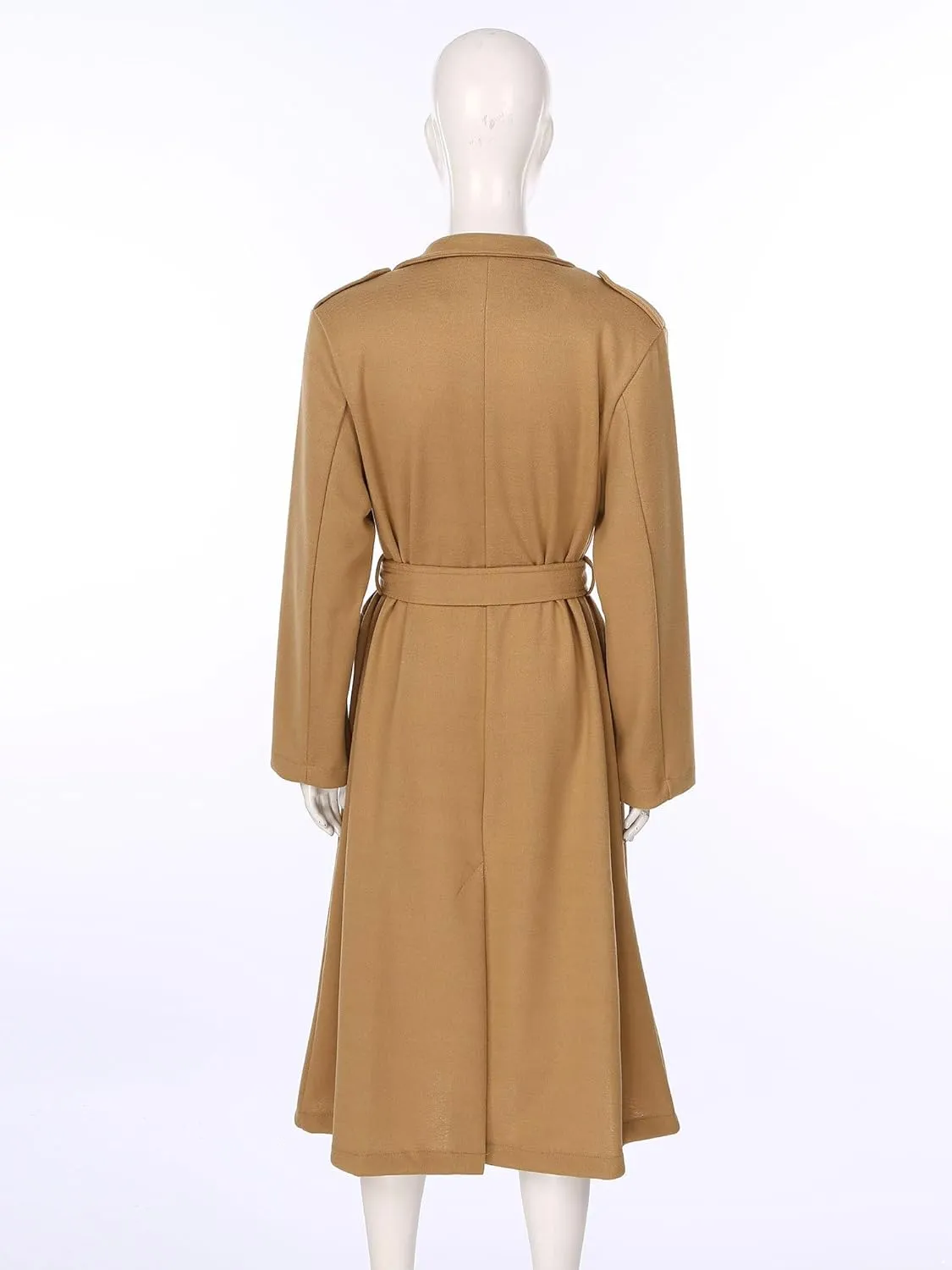 JEATHA Womens Classic Long Trench Coat Lapel Collar Open Front Belted Peacoat Fall Winter Windproof Overcoat