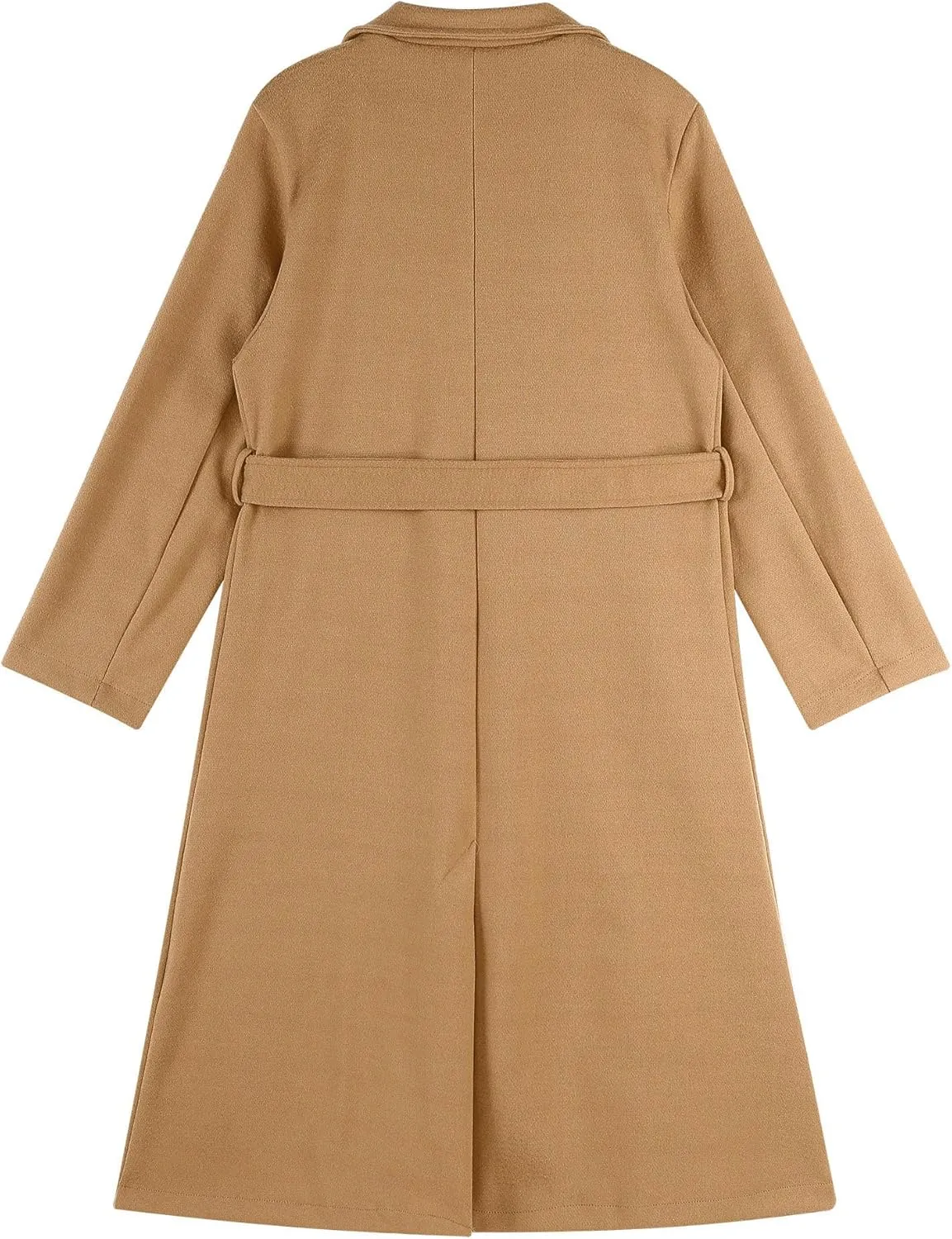 JEATHA Womens Classic Long Trench Coat Lapel Collar Open Front Belted Peacoat Fall Winter Windproof Overcoat